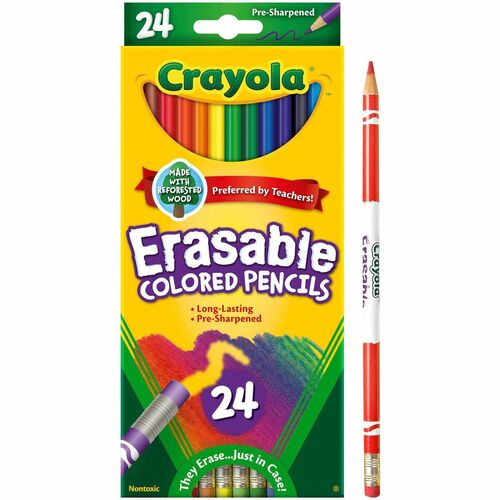 Crayola  Color Pencils, Erasable, 3.3mm Lead, 24/PK, Assorted