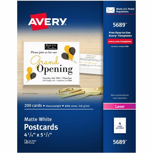 Avery  Laser Postcards, Perforated, 5-1/2"x4-1/4", 200/BX, White