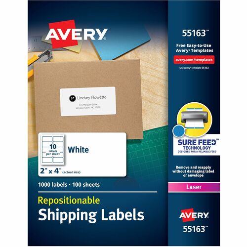 Avery  Laser Labels, Shipping, 2"x4", 1000/BX, White