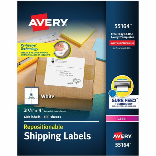 Avery  Laser Labels, Shipping, 3-1/3"x4", 600/BX, White