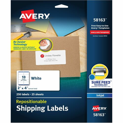 Avery  Inkjet Labels, Shipping, Repositionable,2"x4"',250/PK,WE