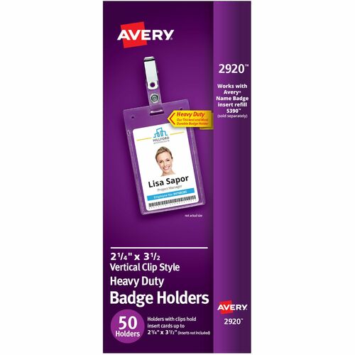 Avery  Badge Holder w/ Clip,Portrait,2-1/4"x3-1/2" Badge,50/BX,CL