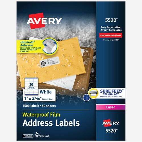 Avery  Mailing Labels, Weatherproof, 1"x2-5/8", 1500/PK, WE