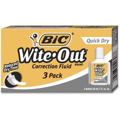 Bic  Correction Fluid, Quick Dry Formula, 20ml, 3/PK, White