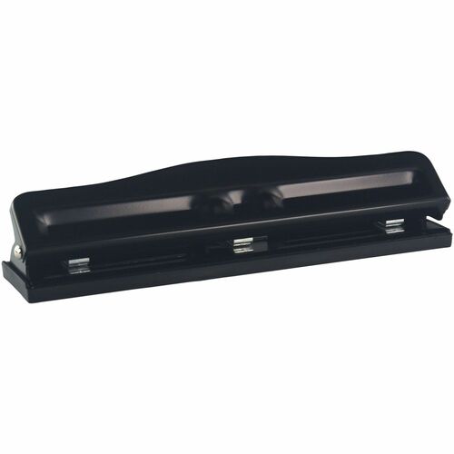 Business Source  3-Hole Punch,Adjustable,1/4" Hole Size, 11-Sht Cap.,Black