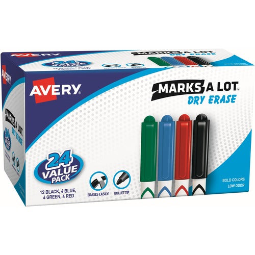 Avery  Dry-Erase Markers, Bullet Tip, Value Pack, 24/BX, AST