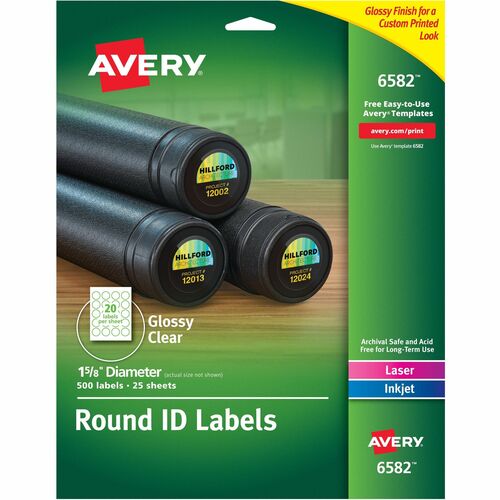 Avery  Multipurpose Labels, Round, 1-5/8" Dia., 500/PK, Glossy CL