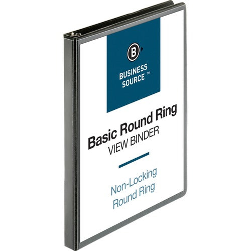 Business Source  View Binder, w/ 2 Inside Pockets, 1/2" Capacity, Black