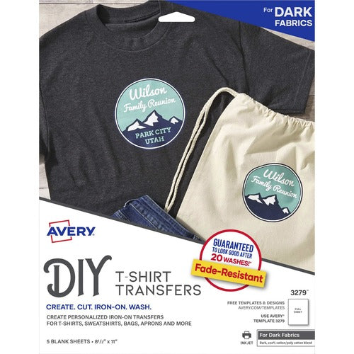 Avery  Iron-On Transfers, f/Dark Fabric, 8-1/2"x11", 5/PK