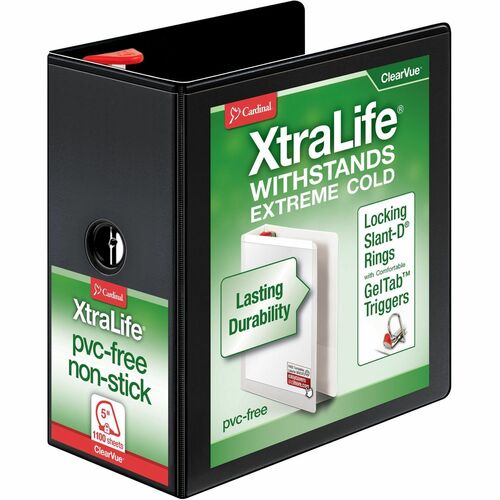 Cardinal  Clearvue Binder, D-Ring, 5" Capacity, 11"x8-1/2", Black