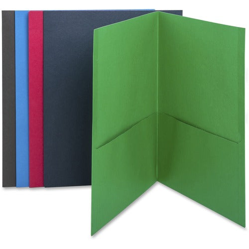 Business Source  2-Pocket Folders, 100 Sht Cap, Letter, 12"x9", 25/BX, AST