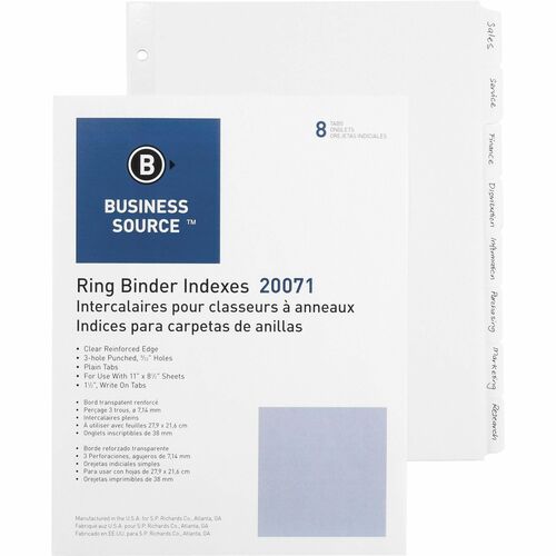 Business Source  Plain Tab Indexes,8-1-1/4" Wide Tab,11"x8-1/2",100 St/BX, WE