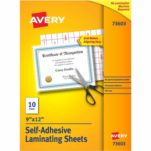 Avery  Self Adhesive Laminating Sheets, 9"x12", 10/PK, Clear