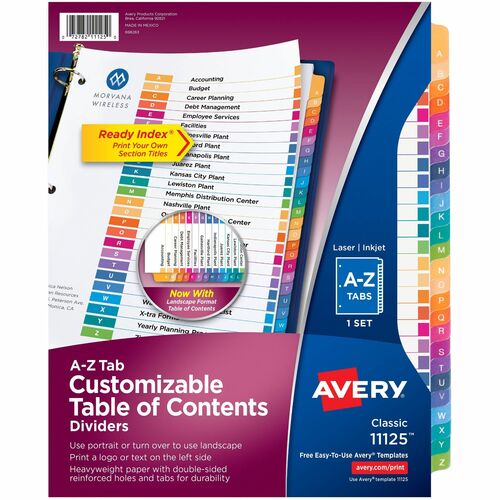 Avery  Index Dividers,T/Contents,26 Tab,A-Z,3HP,8-1/2"x11",26/ST,MI