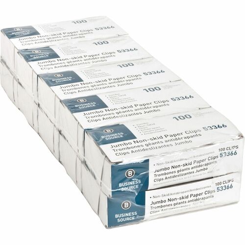 Business Source  Paper Clips, Jumbo, Nonskid, 100/BX, 10BX/PK, Silver