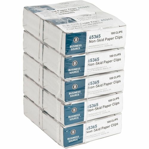Business Source  Paper Clips, Regular, Nonskid, 100/BX, 10BX/PK, Silver