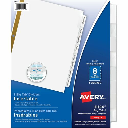 Avery  Insertable Dividers,11"x8-1/2",8-Tab,1 ST,CL / WE Paper