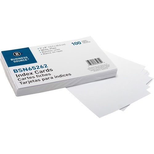 Business Source  Index Cards, Plain, 90lb., 5"x8", 100/PK, White