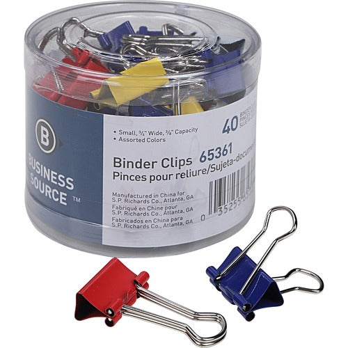 Business Source  Binder Clips, Small 3/4"W, 3/8" Capacity, 40/PK, Assorted