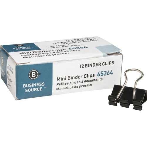 Business Source  Binder Clip, Mini, 9/16", Steel, 1/4" Capacity, 1 DZ, Black