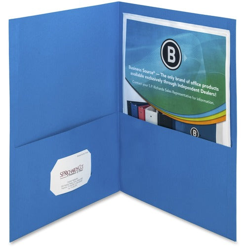 Business Source  2-Pocket Folders, 100 Sht Cap, Letter, 12"x9", 25/BX, L.BLUE