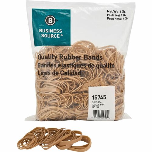 Business Source  Rubber Bands,Size 54,1 lb./PK,Assorted Sizes,Natural Crepe
