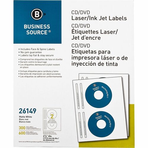 Business Source  CD/DVD Labels, Laser/inkjet, 300/PK, White
