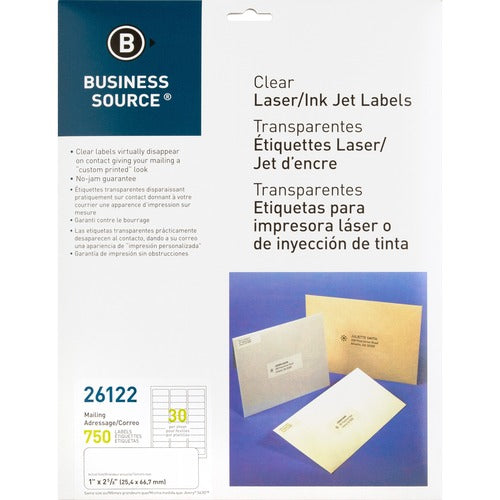 Business Source  Mailing Labels, Laser, 1"x2-3/4", 750/PK, Clear