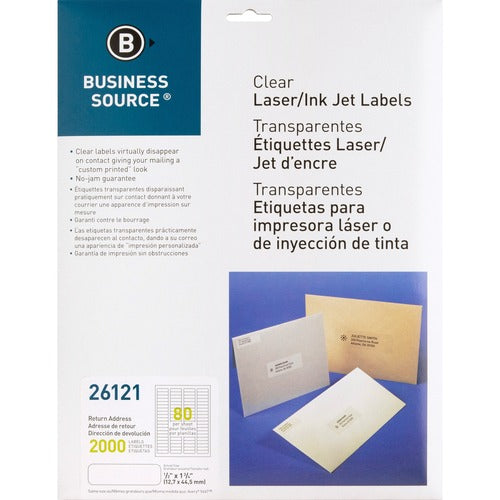 Business Source  Laser Labels, Return Address, 1-3/4"x1/2", 2000/PK, Clear