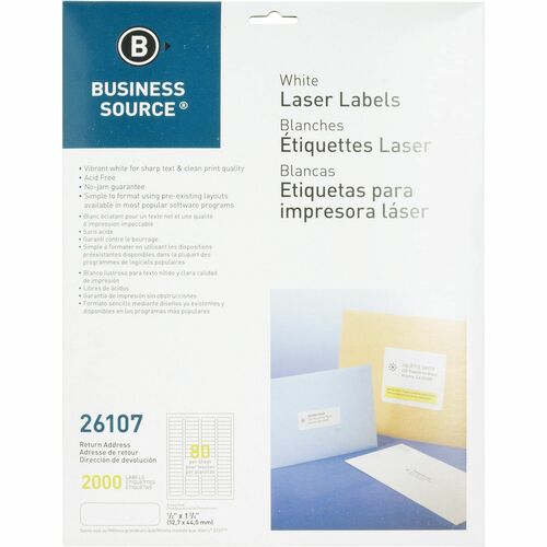 Business Source  Mailing Labels,Return Address,1/2"x1-3/4",2000/PK,WE