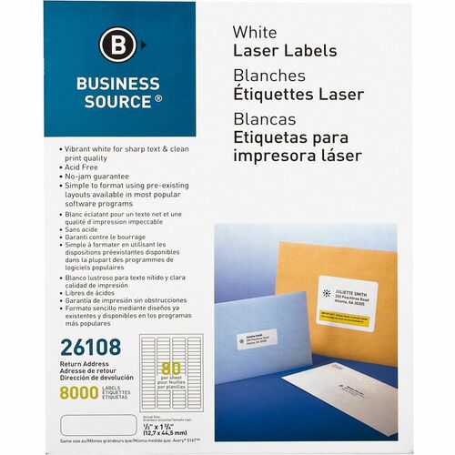 Business Source  Mailing Labels,Return Address,1/2"x1-3/4",8000/PK,WE