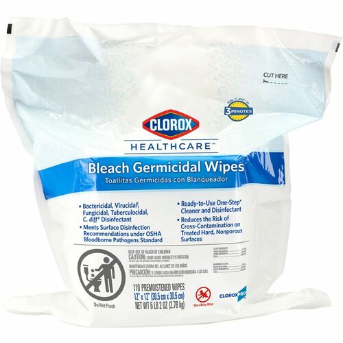 Clorox Company  Germicidal Wipes, w/Bleach, Refill, 110 Wipes/BG, White