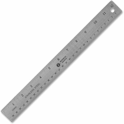 Business Source  Stainless Steel Ruler, 12" L, Nonskid, Silver
