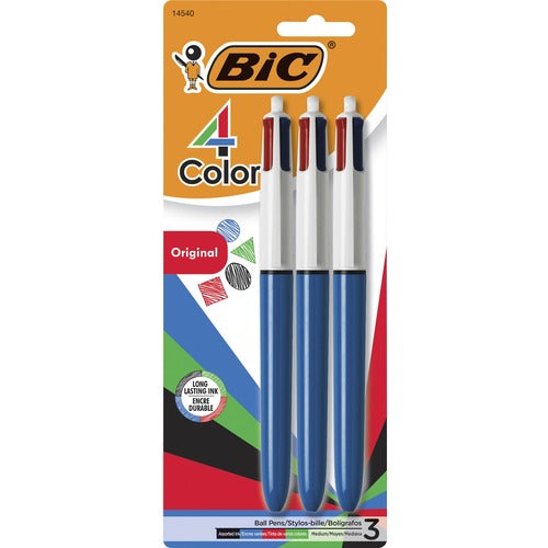 Bic  Ballpoint Pen,Retractable,1.0mm,3/PK,Blue Barrel,4-Color Ink