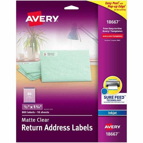 Avery  Inkjet Mailing Labels, 1/2"x1-3/4", 800/PK, Clear