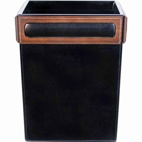 Dacasso  Waste Basket, Walnut/Leather, 14QT, 9-1/2"x9-1/2"x12", BN/BK
