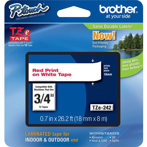 Brother  Label Tape,Laminated,f/P-touch,0.7"x26.2',RedonWhite