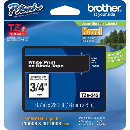 Brother  Label Tape,Laminated,f/P-touch,0.7"x26.2',WhiteonBlack