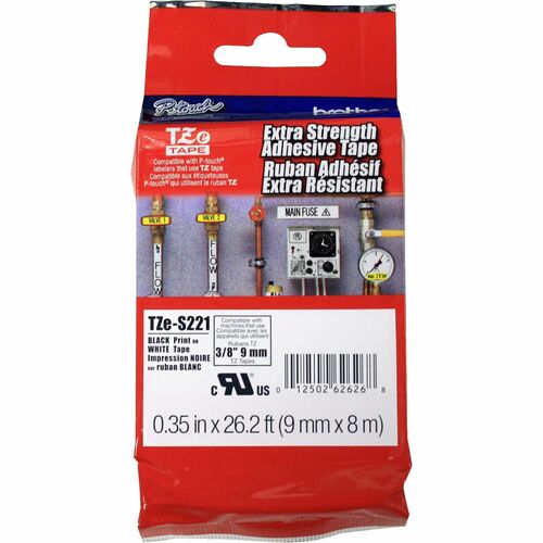 Brother  Label Tape,Xtra-Strength,f/P-touch,0.35"x26.2',BlackonWhite