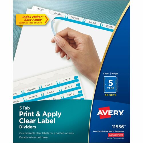 Avery  Index Maker, Laser, Punched, 5-Tabs, 50 ST/BX,8-1/2"x11",CL
