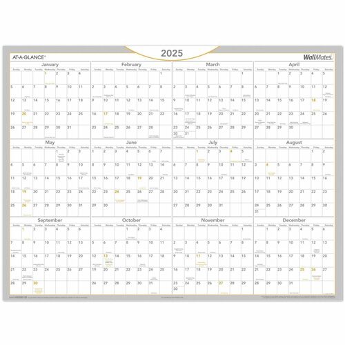 AT-A-GLANCE  Dry Erase Yearly Calendar, w/Marker, Jan-Dec, 24"x18", White