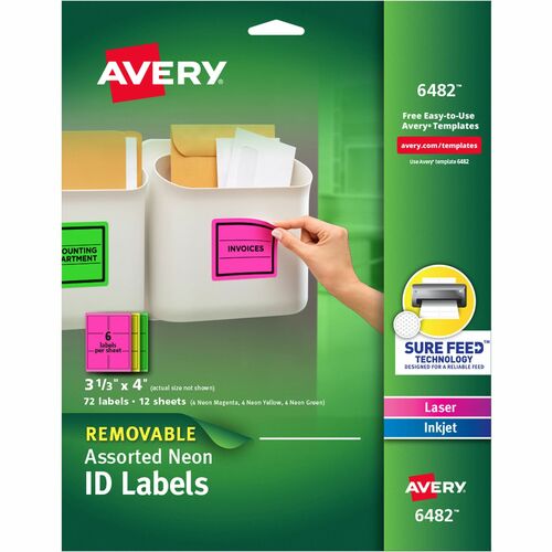 Avery  Laser/Inkjet Labels, Remvbl, 6UP, 3-1/2"x4", 72/PK, NE/AST