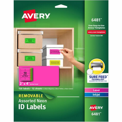 Avery  Laser/Inkjet Labels, Remvbl, 10UP, 2"x4", 120/PK, NE/AST