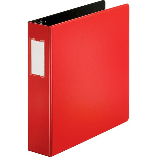 Business Source  D-Ring Binder, w/Label Holder, Hvy-Dty, 2", Red