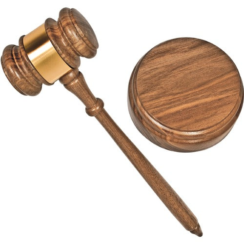 Advantus Corp.  Gavel Set, Sound Block, Brass Band,10-1/4" Gavel, Walnut