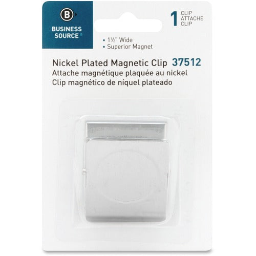 Business Source  Magnetic Metal Clip, Small, 1-1/2", 1.0mm, Chrome