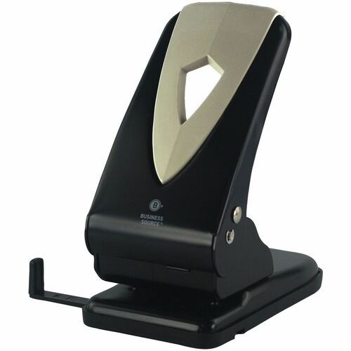 Business Source  2-Hole Punch, Metal Drill, 1/4", 65 Sht Cap, Black/Gray