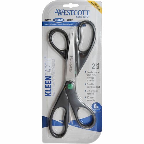 Acme United Corporation  Scissors, Kleen Earth, Straight, 8", 2/PK, STST/BK