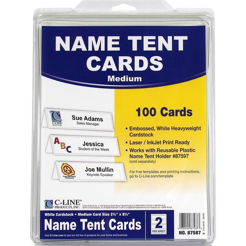 C-Line  Name Tents w/Holders, Inkjet/Laser, 8-1/2"x11", 100/BX, WE