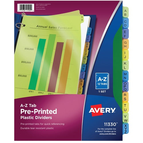 Avery  Plastic Dividers, Printed A-Z, 8-1/2"x11",12 Tabs/ST, AST